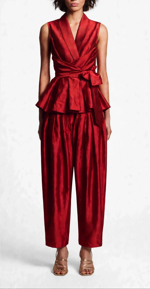 Crimson Wrap Peplum Set